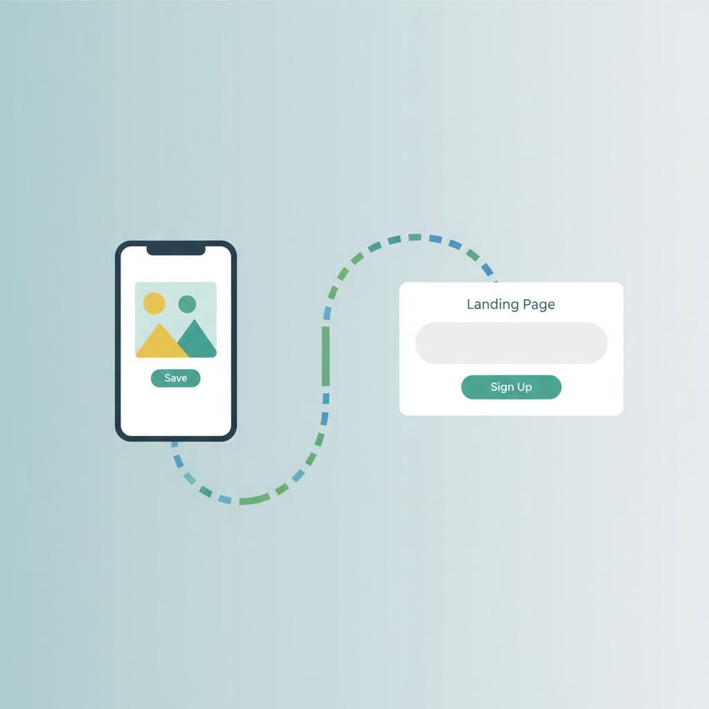 An illustrated path links a mobile phone screen showing a pin to a minimalist email signup form.