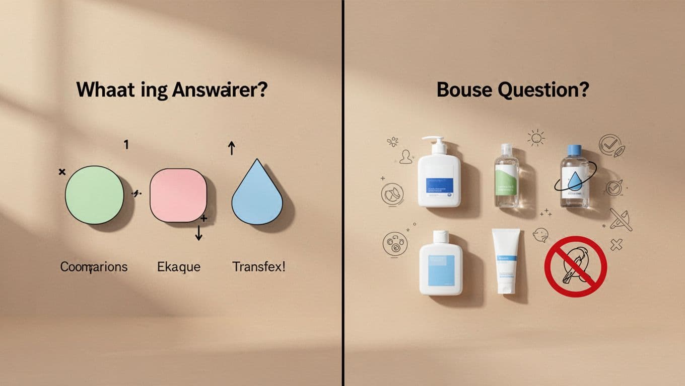 Split-view illustration of product article: left shows question, comparisons, audience; right integrates icons with pros cons.