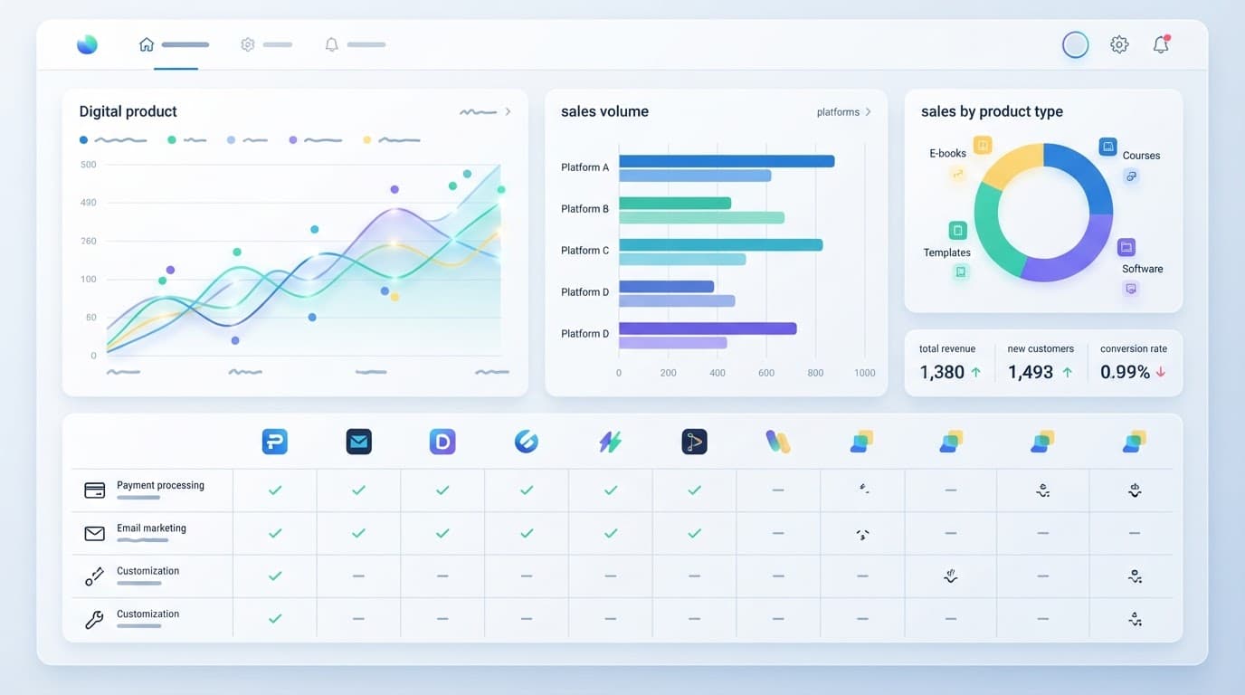 Minimal dashboard showing product sales charts and comparison panels.